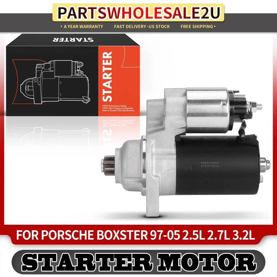 Starter Motor for Porsche Boxster 97-05 H6 2.5L 2.7L H6 3.2L 1.2KW 12Volt CW 9T - Image 1 of 4