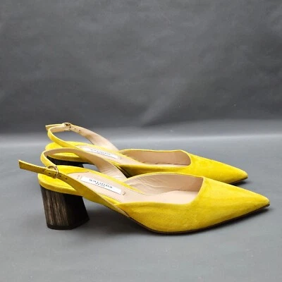 M.M. LaFleur The Irene Slingback Mujer Talla 8.5 Amarillo Gamuza Gatito Tacones Foto 1 de 4