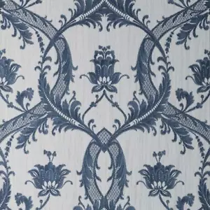 Damask Wallpaper Fine Décor Textured Heavyweight Vinyl Blue Glitter - Picture 1 of 3