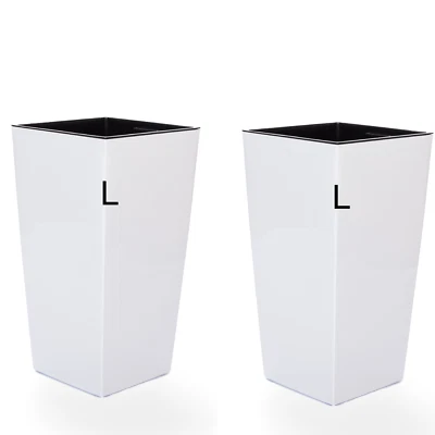Blumenkübel Eckig Hochglanz Übertopf Blumentopf Pflanzkübel Weiß SET 2xL H:46,5 - Bild 1 von 4