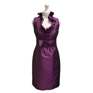 V-Neck Evening Pencil Dress  Alfred Sung Purple Frill UK SIze 4 Women's - Picture 1 of 6