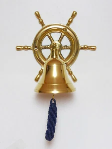 MESSINGGLOCKE SCHIFFSGLOCKE MIT STEUERRAD (RUDER) 7,5 cm - Bild 1 von 2