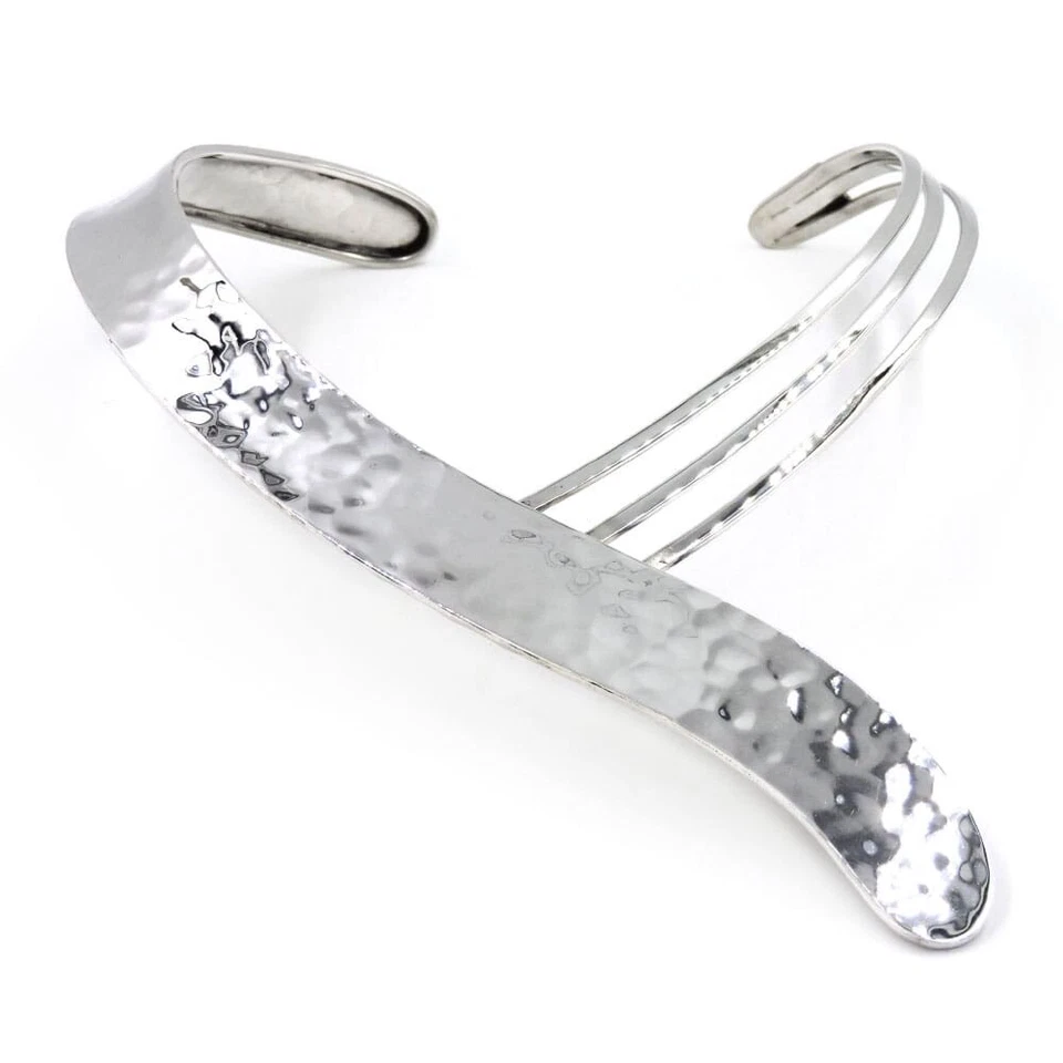 Cellerini - Collana Rigida in Argento Sterling 925 Martellato con 3 Linee - Immagine 1 di 4