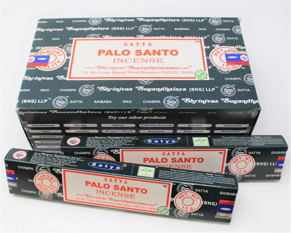 Caja de palitos de incienso Satya PALO SANTO de 180 gm, 12 cajas de 15 gramos cada una Foto 1 de 1
