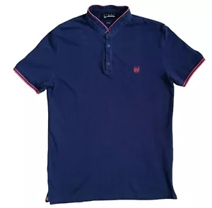 THE KOOPLES SPORT Blue T-Shirt Polo Medium Fitted Grandad Mandarin Collar Logo - Picture 1 of 10