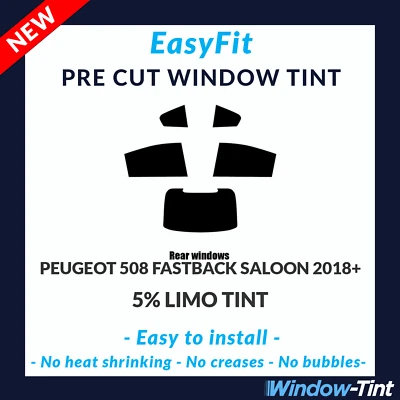 EasyFit Static Pre Cut Window Tint For Peugeot 508 Fastback 2018 5% Limo Rear - Image 1 of 3