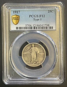 1917 Type 1 Standing Liberty Quarter PCGS Fine-12, Low Mintage, Semi-Key Date - Picture 1 of 4