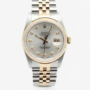 Rolex Datejust 16233 Combi 36 Men's Watch Afterset Ten Point Diamond Silver Dial - Picture 1 of 22
