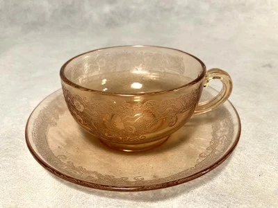 Fostoria VESPER Depression ELEGANT Glass AMBER Coffee Tea CUP SAUCER Set VINTAGE - Image 1 of 3