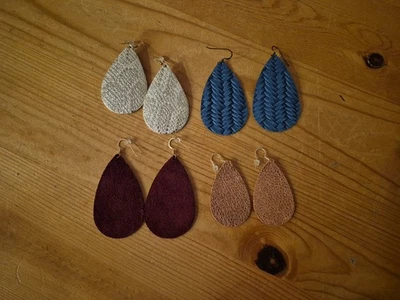 Lote de 4 pares de pendientes lágrima de níquel y gamuza* - oro bronce verde azulado borgoña mediano Foto 1 de 2