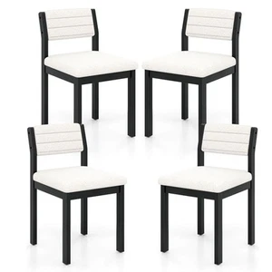 Dining Chair Set of 4 Sherpa Upholstered Kitchen Chairs w/ Wood Frame White - Picture 1 of 9
