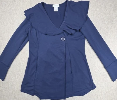 Cárdigan Susan Bristol Vintage Azul Marino con Cuello Volantes y Cierre de Botón Grande Grande Foto 1 de 4