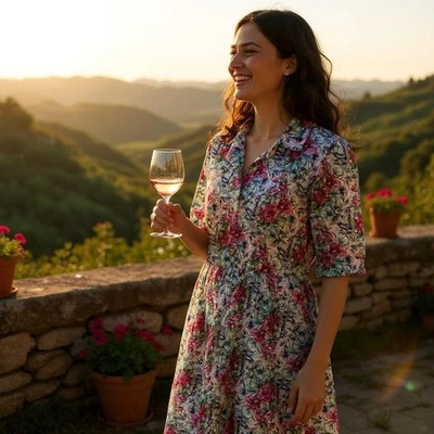 Orvis Vintage Floral Midi Shirt Dress Cinch Waist Cottagecore Casual Womens 18 - Image 1 of 4