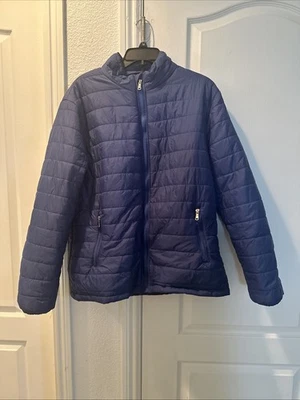 Jaqueta acolchoada azul feminina tamanho grande corta-vento corta-vento - Imagem 1 de 4