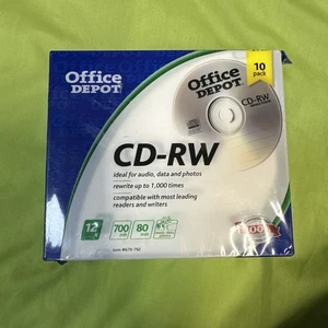 Office Depot Brand Confezione 10 CD-RW 12X Velocità 700MB 80Min Musica Dati Foto - Foto 1 di 4