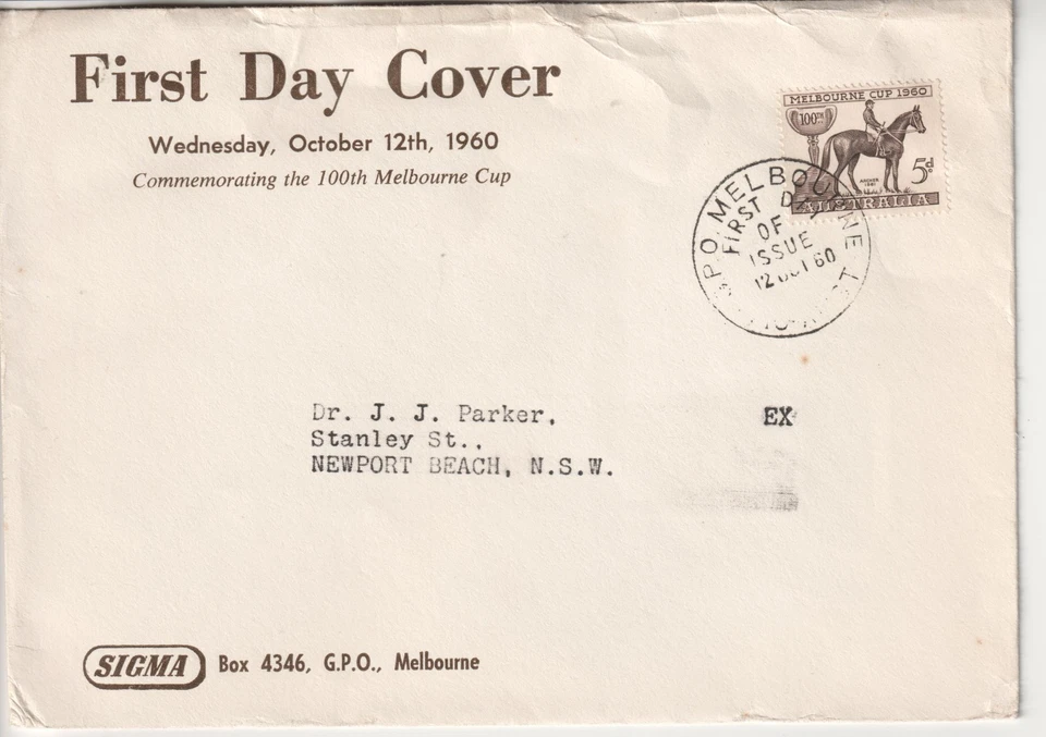 Australia fdc first day  cover 1960 Melbourne Cup Horse Racing - Image 1 of 1
