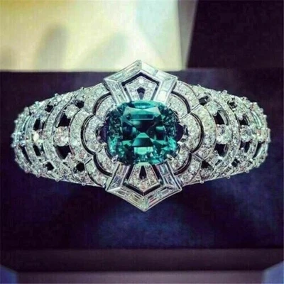 2.5Ct Lab-Created Emerald Geometric Ring 14K White Gold Over - Image 1 of 3