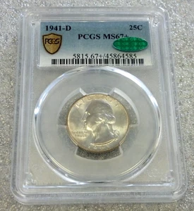 1941-D WASHINGTON SILVER QUARTER PCGS MS67+ CAC (2998) - Picture 1 of 5
