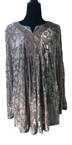 Indigo Soul, Women’s Size XL Gray, Sheer Tunic, Boho, Peasant, Bohemian - Picture 1 of 5