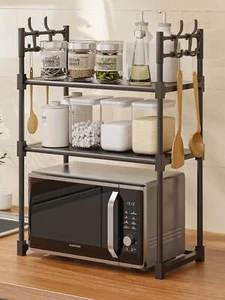 2 - Tier Plastic Kitchen Countertop Organizer - with Hooks, for Microwave, Space - Picture 1 of 17