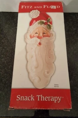 FITZ & FLOYD 2005 SANTA SERVER SNACK THERAPY CHRISTMAS HOLIDAY TRAY CERAMIC -NIB - Image 1 of 4