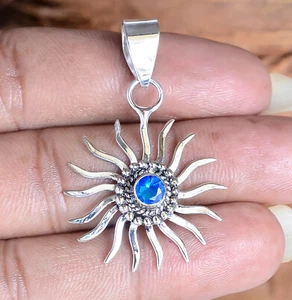 Blue Tanzanite Cut Gemstone 925 Sterling Silver Beautiful Sun Pendant Gift - Picture 1 of 7