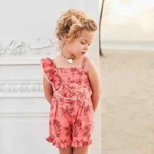 Janie and Jack Island Rose Palm Toile Moana Romper Girls 8 - Picture 1 of 7