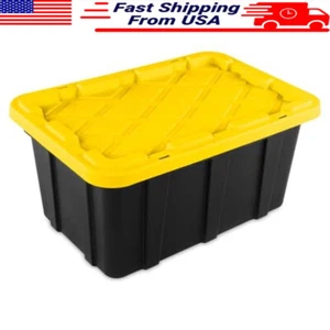 17 Gal Industrial Tote, Stackable Storage Bin Snap Fit Lid Garage Basement Home - Picture 1 of 6