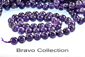 1BP-094 Genuine Grade AAA Natural AMETHYST Round 10 mm Loose Beads Strand. - Picture 1 of 2