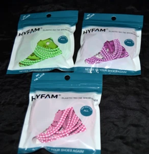 Cordones elásticos sin ataduras HYFAM talla única VERDE/PÚRPURA/ROSA 3 paquetes nuevos en paquete - Imagen 1 de 3