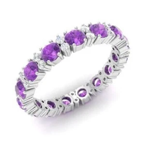 2.54Ct Natural Amethyst Diamond Eternity Wedding Ring Band 14K White Gold 5 6 7 - Picture 1 of 5