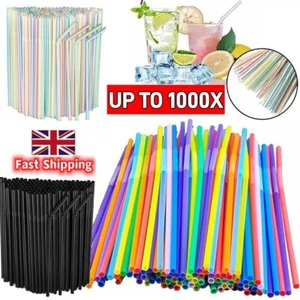 100-1000x Pajitas Flexibles Plástico Flexible Colorido Pajita Fiesta Cumpleaños - Imagen 1 de 23