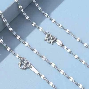Pure Platinum 950 Chain Women Lucky Lips Link Necklace 2.4-2.6g /17.7inch - Picture 1 of 8