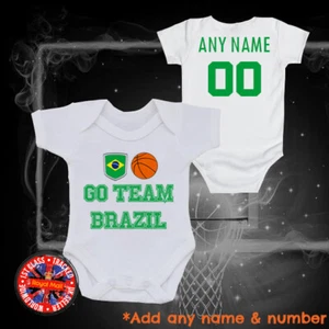 Brazil Personalised Basketball Babygrow Romper, Gift Boys Girls Sports - Picture 1 of 1