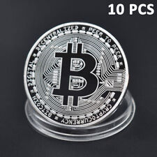 10pcs Metal Silver Plated Bitcoin Coin Souvenir Art Collection Coins BTC Case