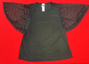 New With Tags Women's Black Top Blouse Shirt with Lace Batwing Sleeves Size 1X - Picture 1 of 8