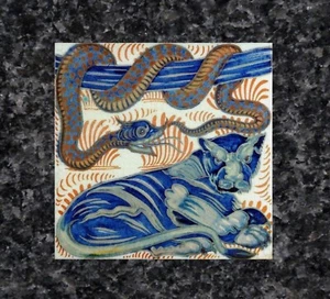 William De Morgan Tiger Panther Snake Serpent 15cm 6” ceramic tile trivet stand - Picture 1 of 1