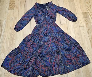 NWT Ralph Lauren Women's Paisley Georgette Tiered Long Sleeve Midi Dress - Picture 1 of 6
