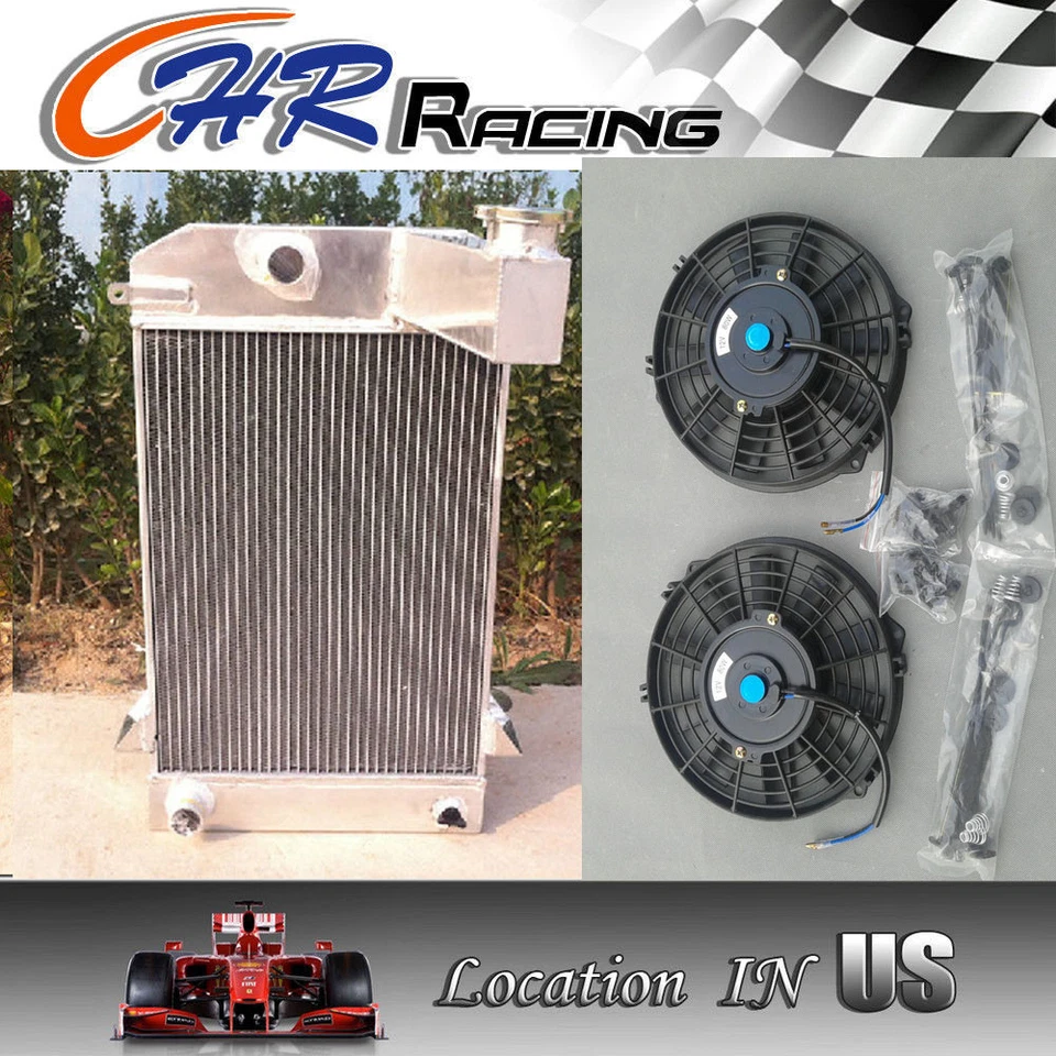 HI-PERF. 3 ROW ALUMINUM ALLOY RADIATOR TRIUMPH TR2/TR3/TR3A/TR3B MT + 2X FAN - Image 1 of 1