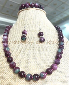 Natural Green Red Zoisite Gems Round Beads Necklace Bracelet Earrings Set 6-12mm - Picture 1 of 9