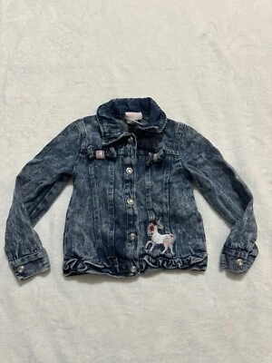 Little Lass Toddler Girls Denim Acid Wash Jean Jacket Size 4 Unicorn Sequins - Image 1 of 4