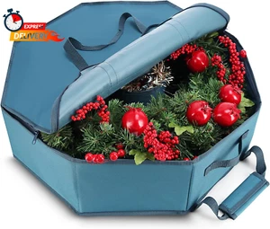 Wreath Storage Container - Hard Shell Christmas Wreath Storage Bag with Interior - Picture 1 of 12