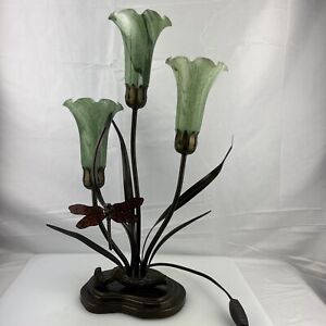 DALE TIFFANY GREEN 3 TULIP SHADE  LILY DRAGONFLY TABLE LAMP BRONZE BASE