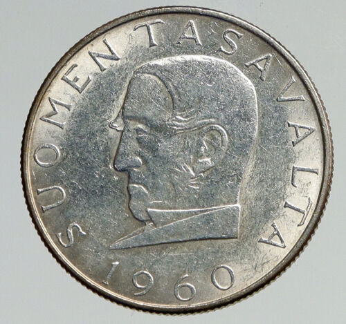 1960 FINLAND Currency Commemorative VINTAGE OLD Silver 1000 Markkaa Coin i93297