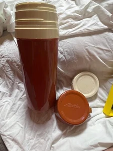 Vintage Aladdin 1 Liter Insulated Bottle Thermos #860 No Handle Orange Tan Brown - Picture 1 of 6