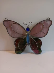 Butterfly Suncatcher Stained Glass Multicolor Metal Vintage - Picture 1 of 6
