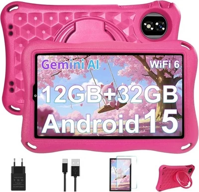 Tablet per Bambini Android 15 12GB RAM+32GB ROM Octa-Core Wifi 5000mAh Rosa  - Immagine 1 di 4