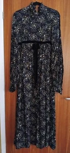 Vintage 1970s Dress Maxi Empire Line Black Floral Daisy Morrish Approx Size 8-10 - Picture 1 of 10