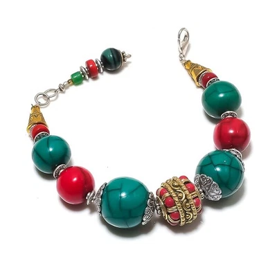 Rote Koralle Türkis Edelstein Armband Handgefertigt Geschenk Tibetischer Schm... - Bild 1 von 4