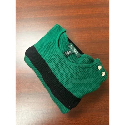 Lauren Ralph Lauren 罗纹针织条纹毛衣女式 L 码绿色黑色 — 第 1/4 张图片